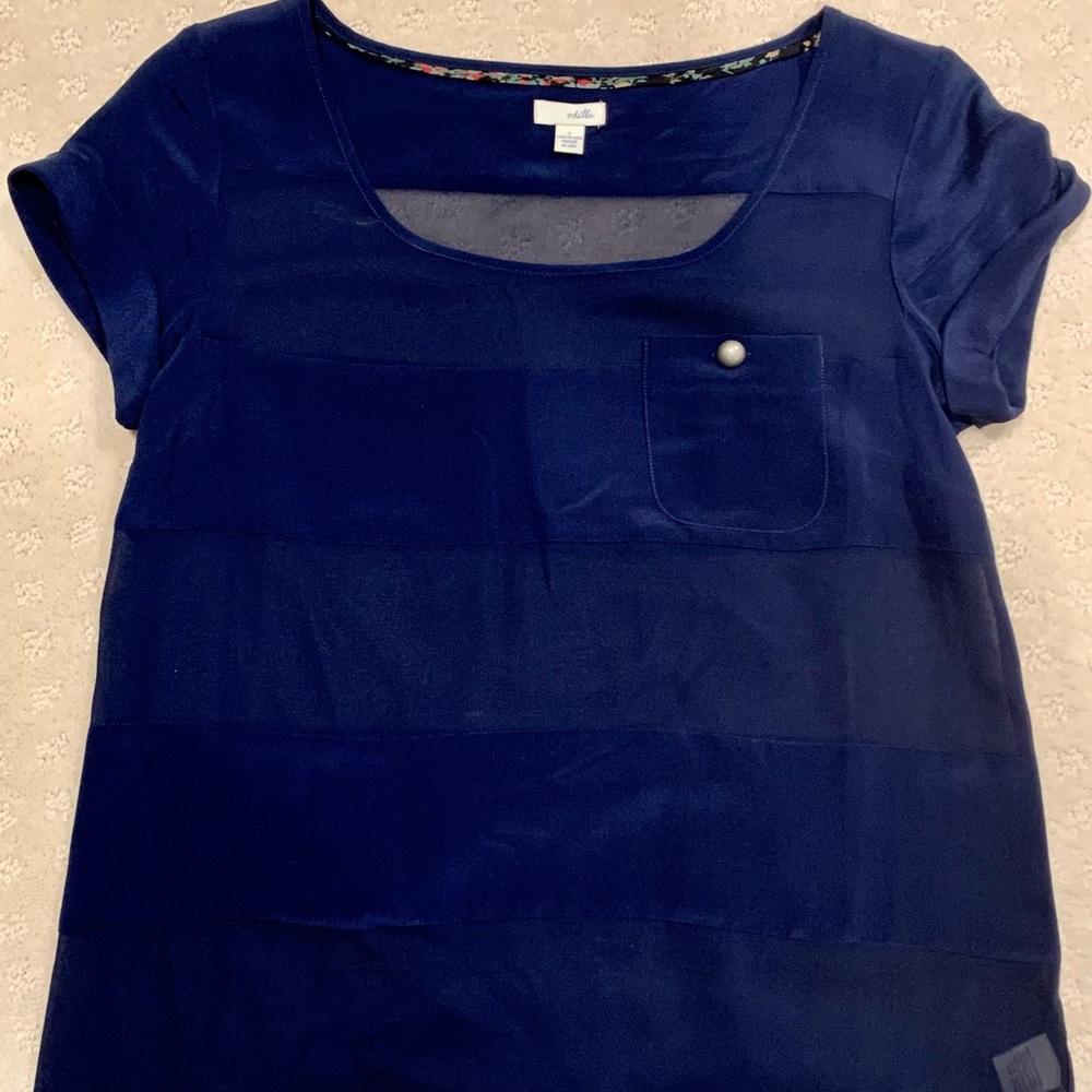 Anthropologie Odille S/S Navy Blouse Size 0